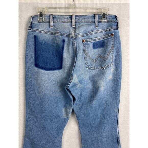 Wrangler Jeans Patch Pocket High Rise Flare Denim Western Cowgirl Rodeo Boho - Picture 4 of 8